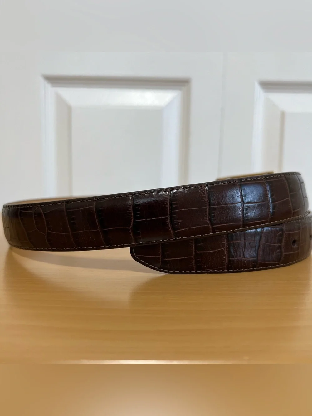 Brighton Classic Brown Croc-Embossed Leather Belt Ornate Silver Buckle 34/Large